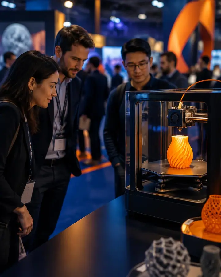 Visitantes assistindo a uma impressora 3D na Expo Fest